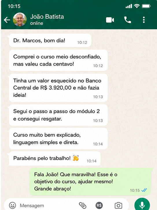 Conversa de João Batista com Dr. Marcos Krieger no WhatsApp