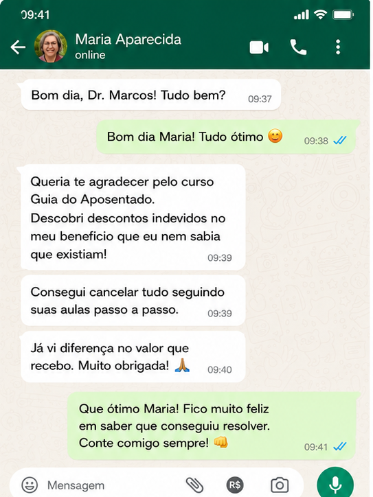 Conversa de Maria Aparecida com Dr. Marcos Krieger no WhatsApp