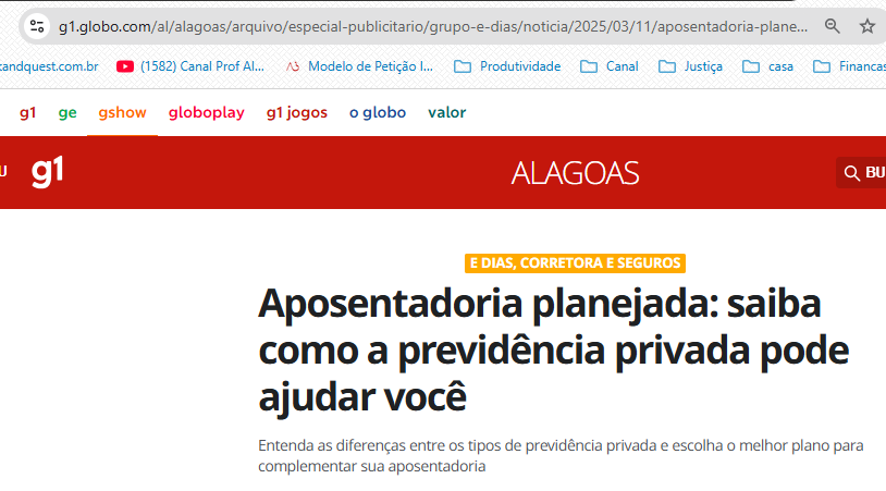 Notícia G1 – Aposentadoria planejada: como a previdência privada pode ajudar você